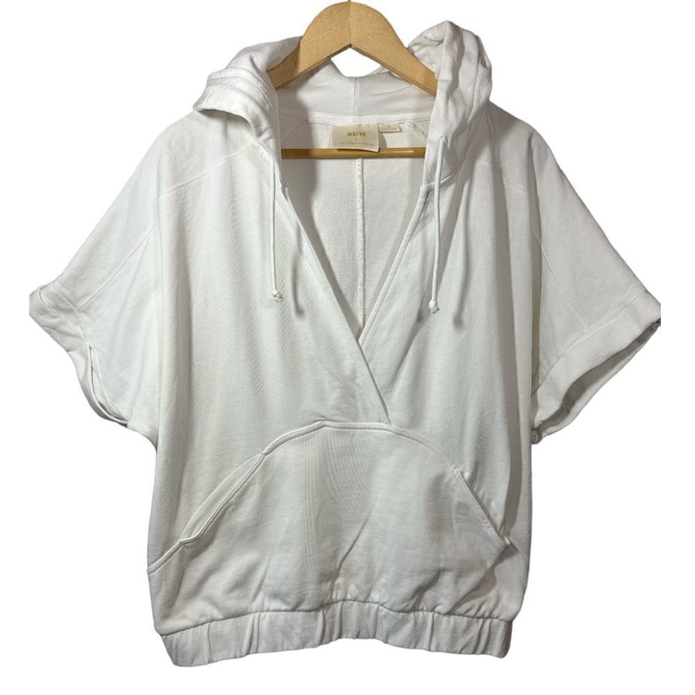 MAEVE ANTHROPOLOGIE Women's V-Neck Cropped Hoodie Sweatshirt White Size S/M